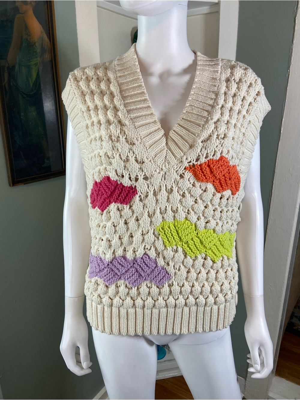 Zara Chunky Knit Colorblock Sweater Vest Medium M Sleeveless Top Oversized - Picture 2 of 12